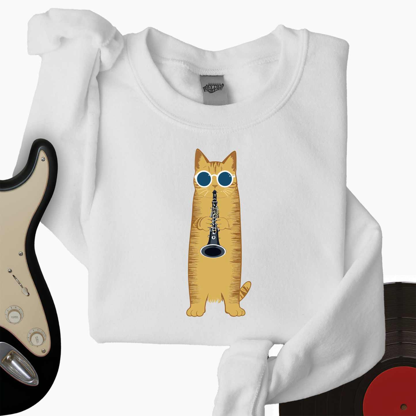 Cat Playing The Clarinet Crewneck
