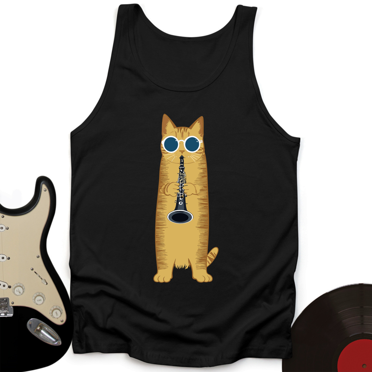 Cat Playing The Clarinet Tank Top