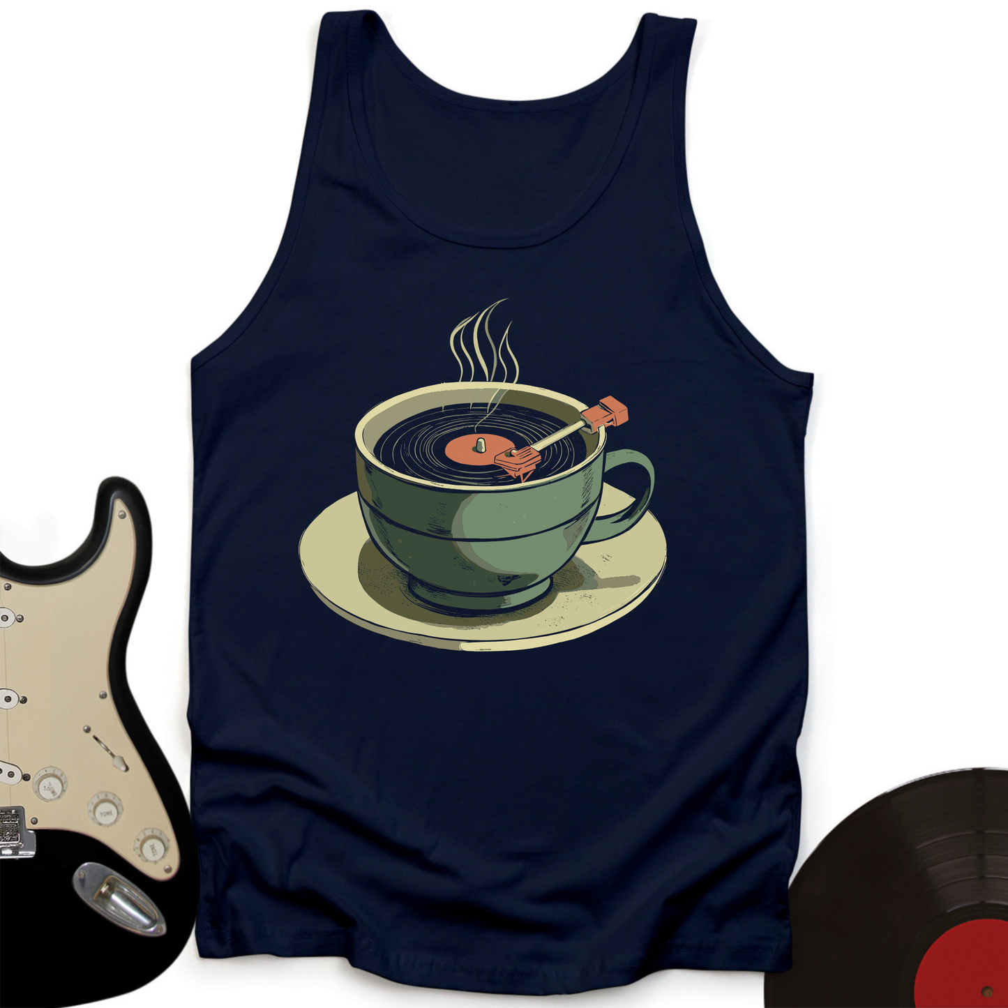 Coffee Cup Record Player Unisex Tank Top