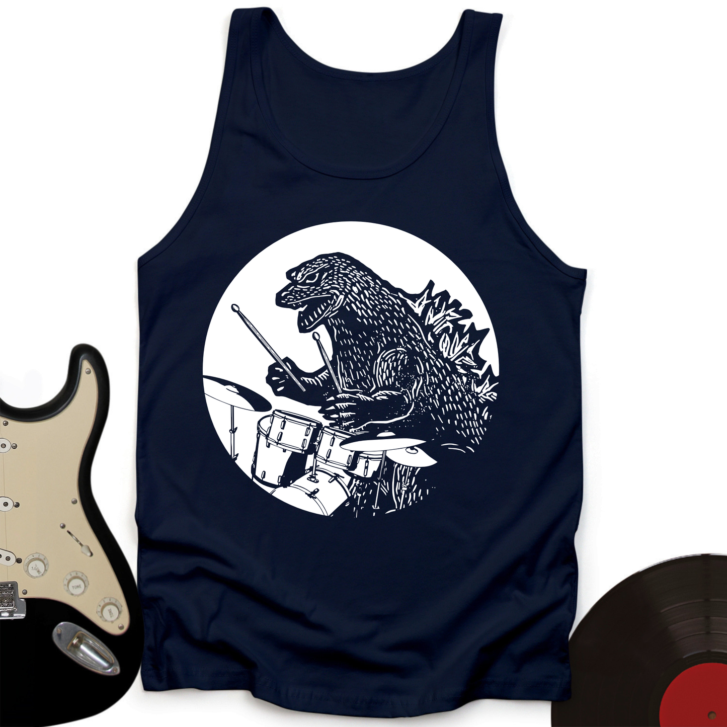 Dino Playing Drums Tank Top