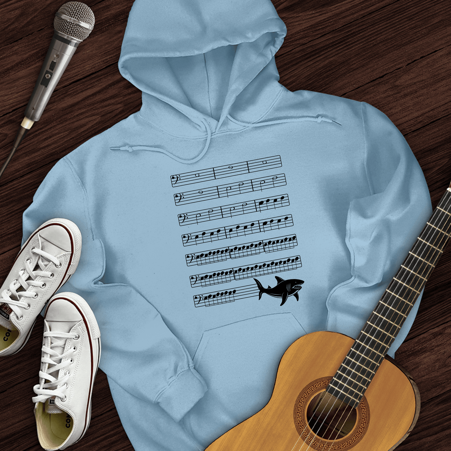 Printify Hoodie Light Blue / S Music Shark Hoodie