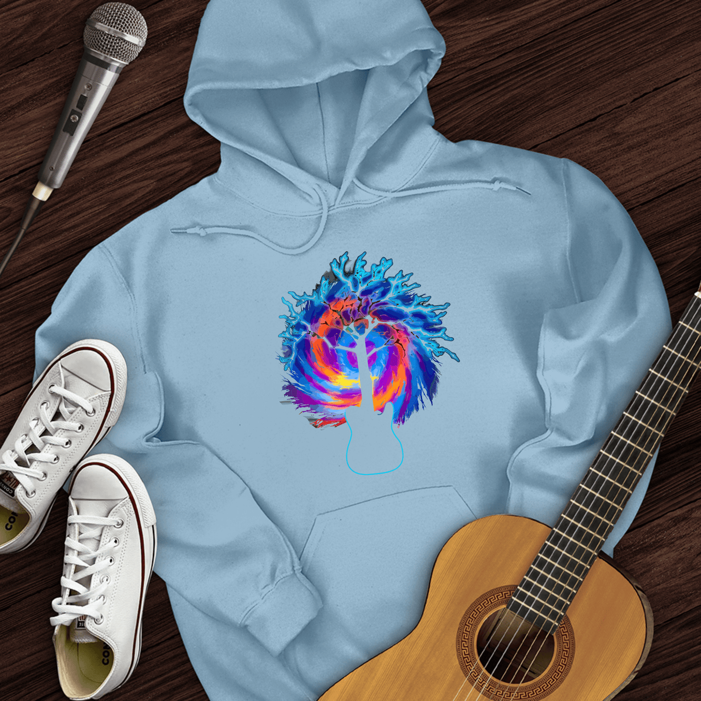 Printify Hoodie Light Blue / S Psychedelic Tree Guitar Hoodie