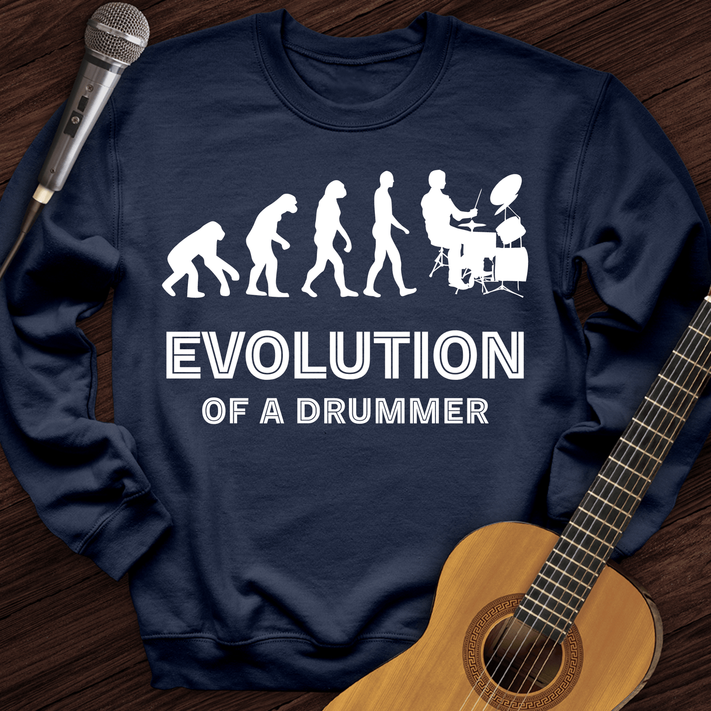 Printify Sweatshirt Navy / S Evolution Of A Drummer Crewneck