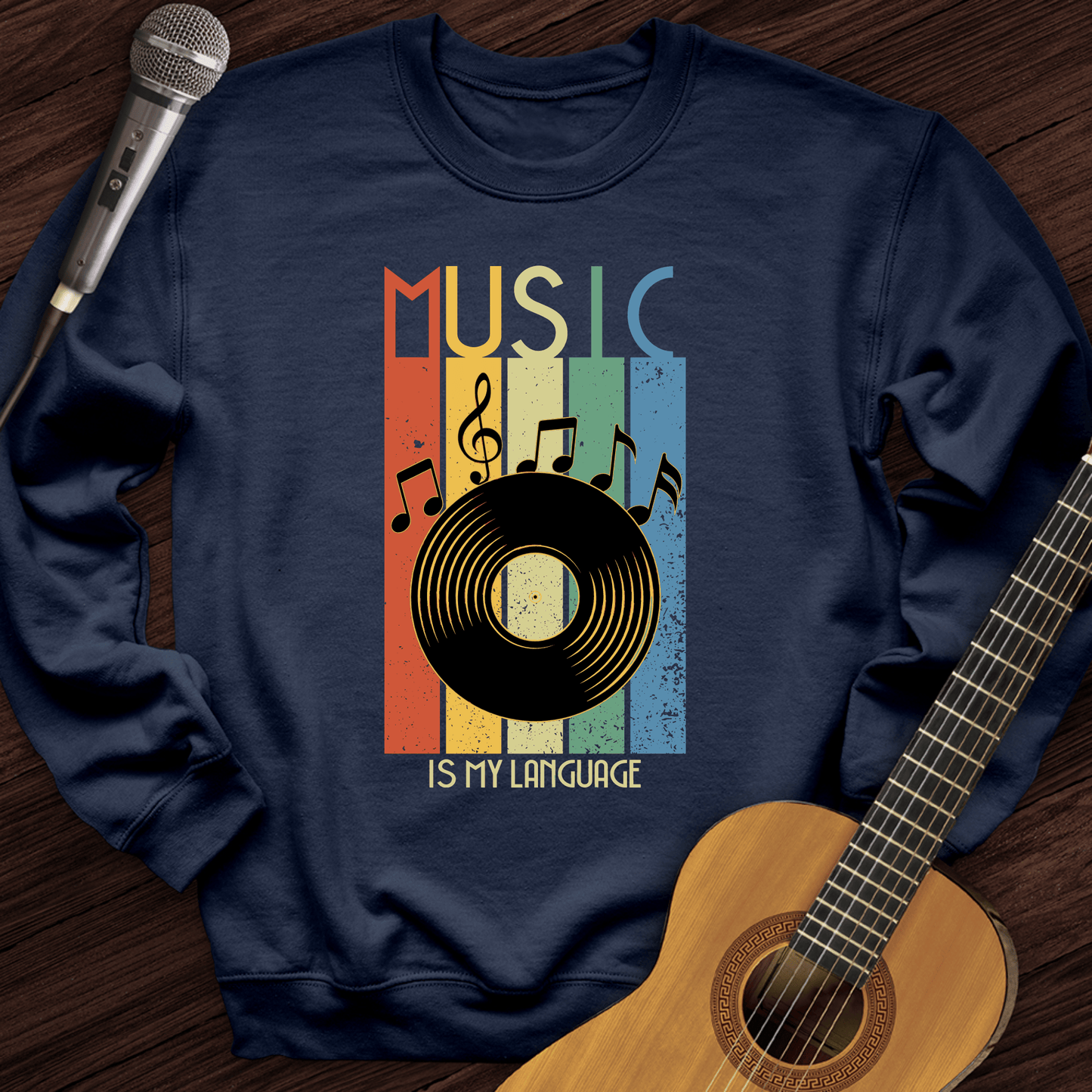 Printify Sweatshirt Navy / S Music Is My Language Crewneck