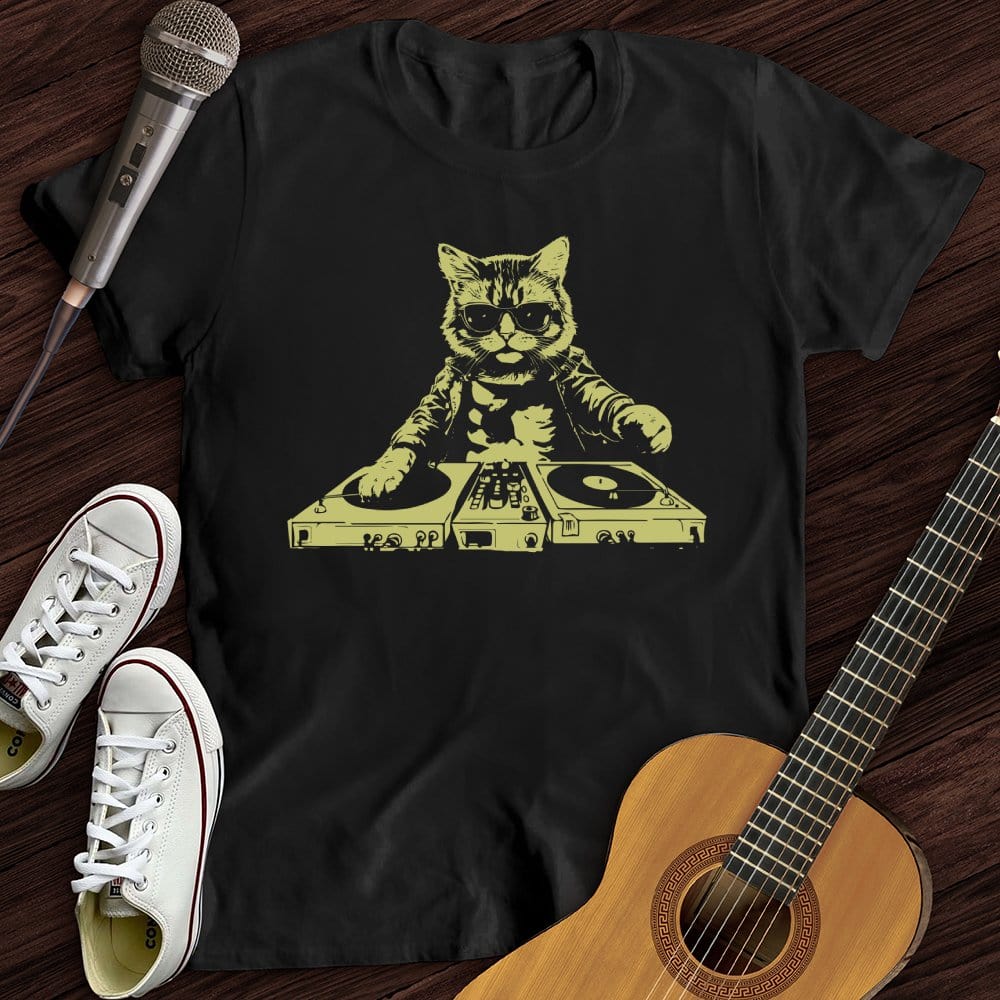 Printify T-Shirt Black / S Cat DJ T-Shirt
