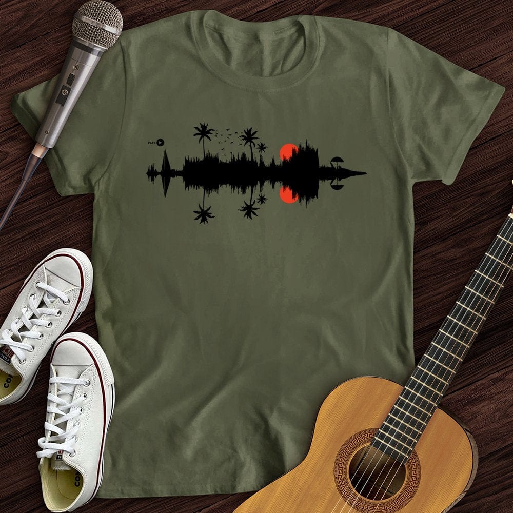 Printify T-Shirt Military Green / S Beach Sound Waves T-Shirt