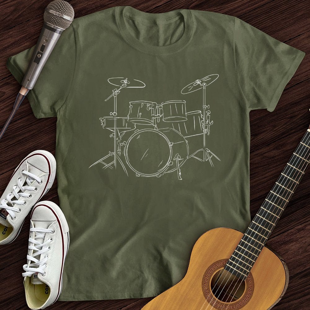 Printify T-Shirt Military Green / S Drums T-Shirt