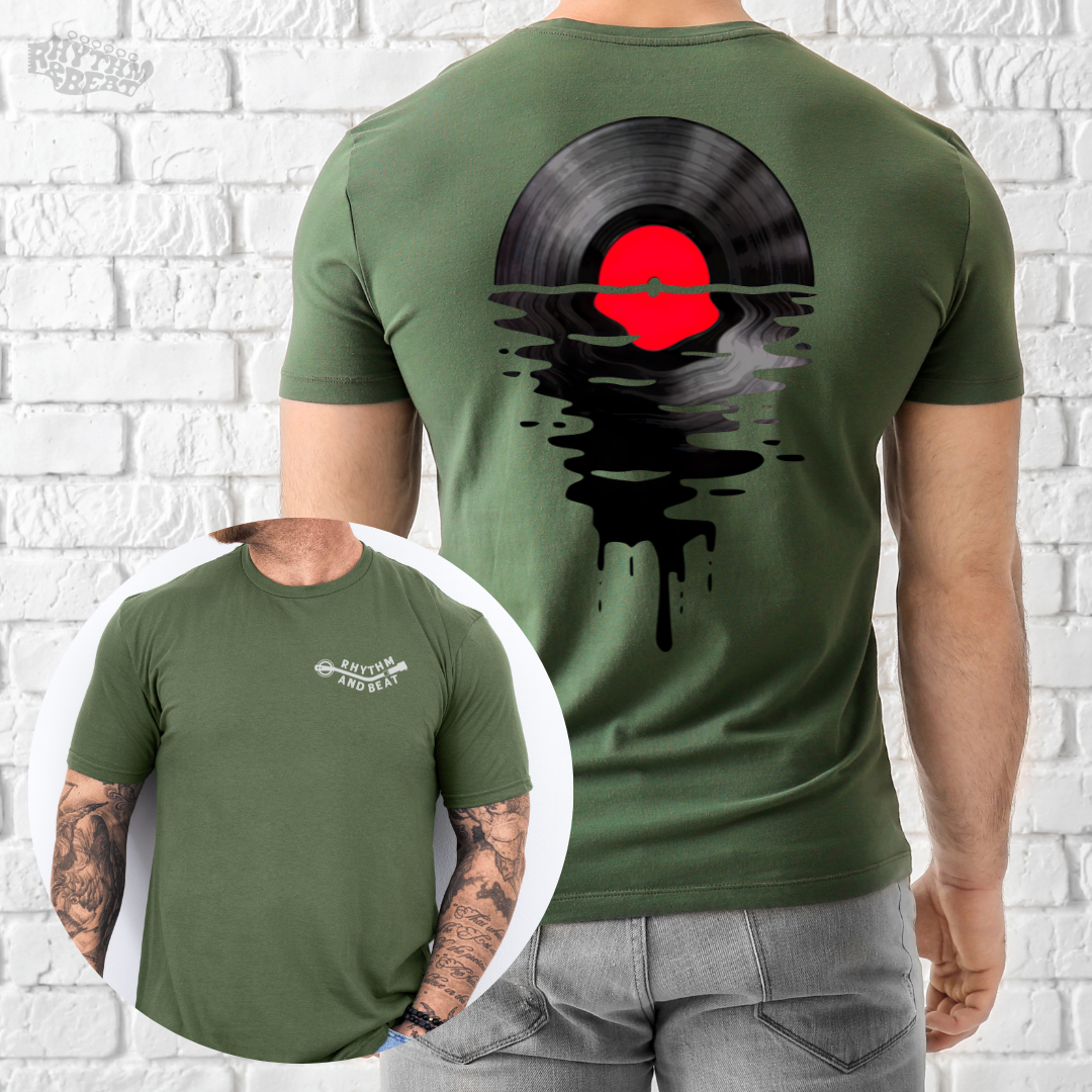 Printify T-Shirt Military Green / S Melting Vinyl Record T-Shirt