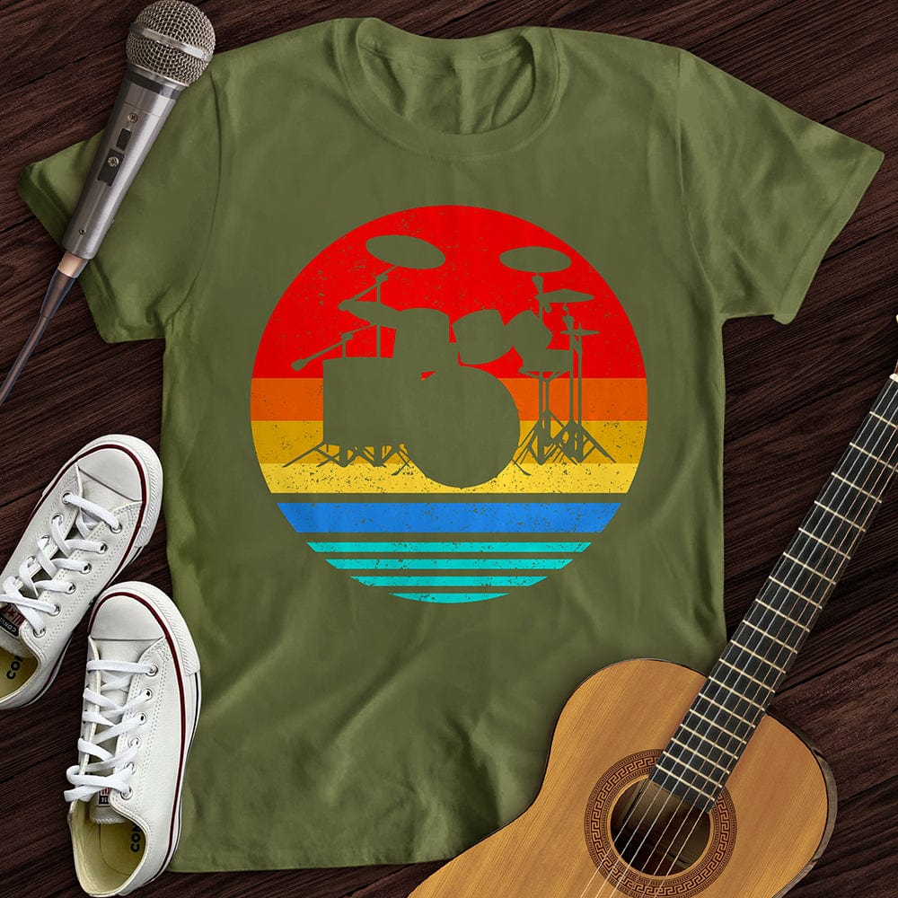 Printify T-Shirt Military Green / S Vintage Drum Set T-Shirt