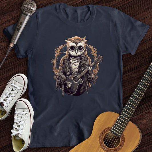 Printify T-Shirt Navy / S Owl Playing Guitar T-Shirt