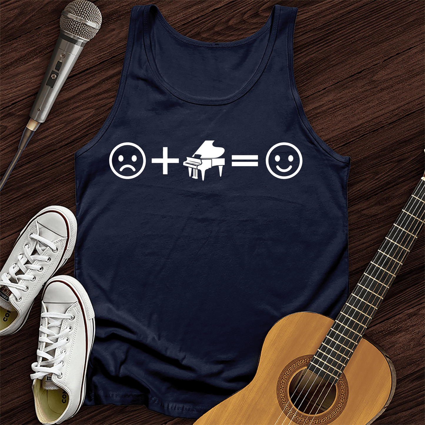 Printify Tank Top Navy / XS Piano Makes Me Happy Tank Top