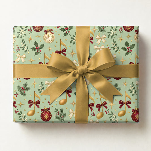 Teacher's Note of Thanks Wrapping Paper, a gift box wrapped in it and tied with a satin ribbon
