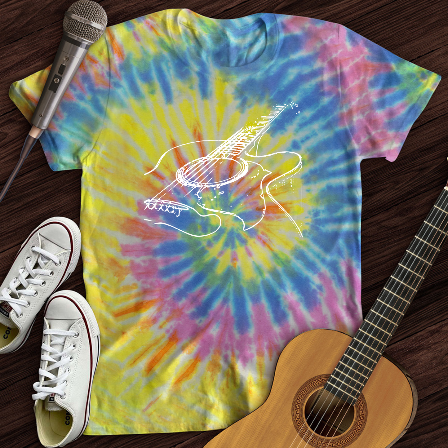 Guitar Sketch Tie Dye T-Shirt