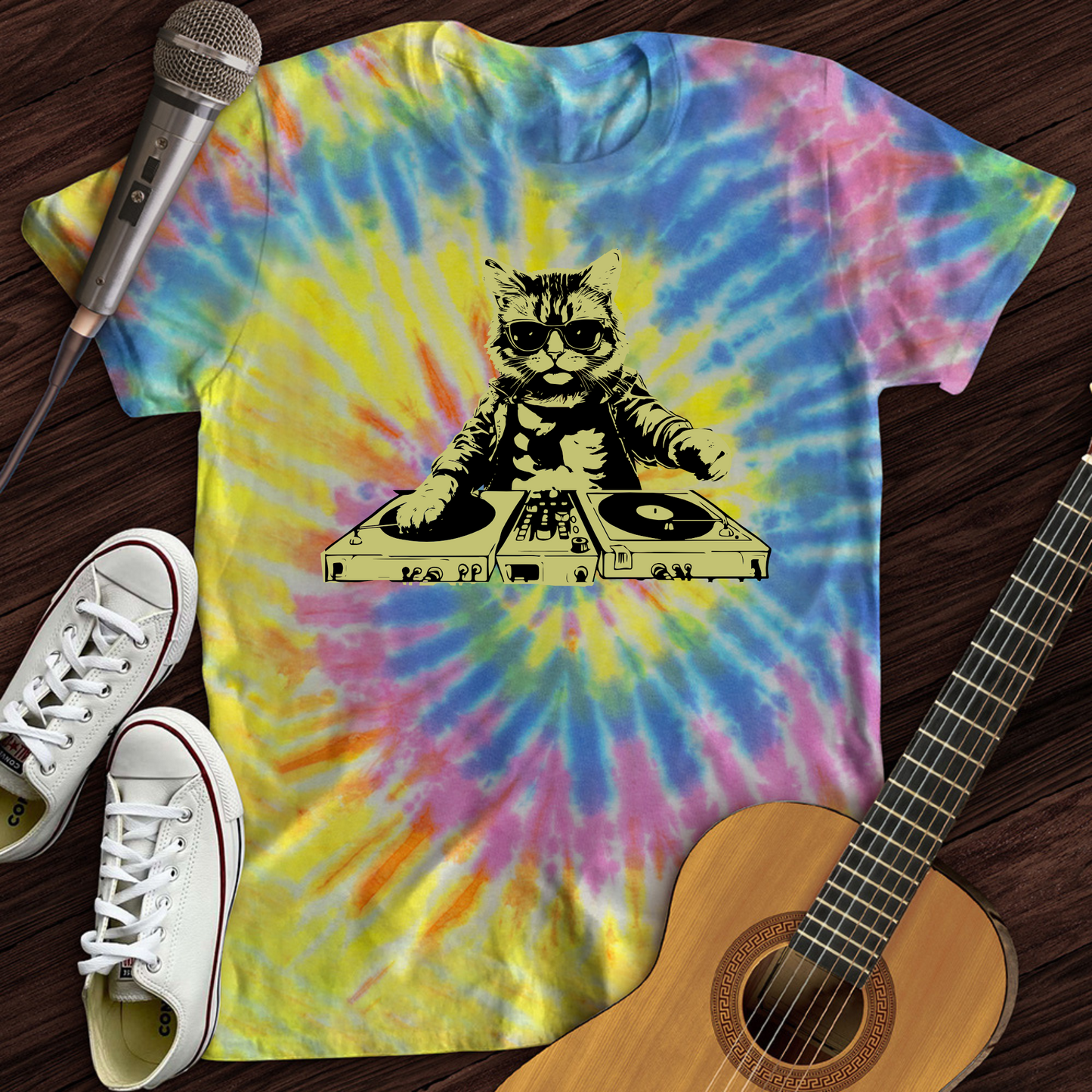 Cat DJ Tie Dye T-Shirt