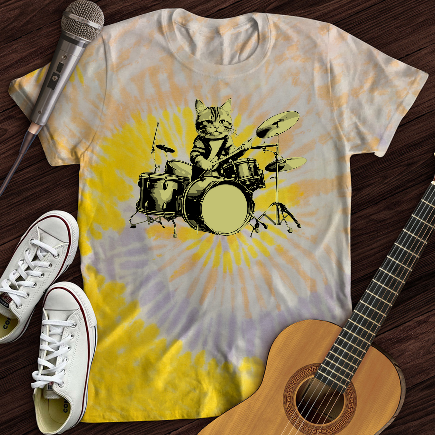 Cat Drums Tie Dye T-Shirt
