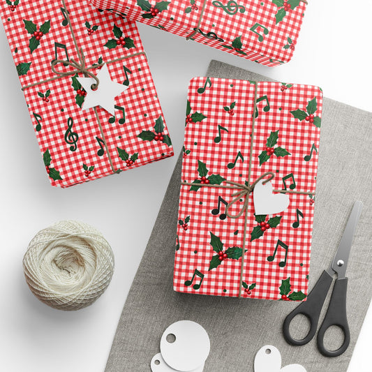 Red Gingham Music Note Wrapping Paper