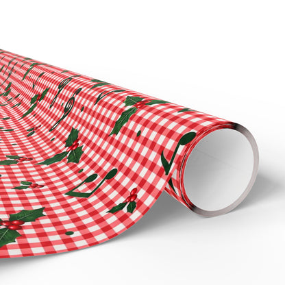 Red Gingham Music Note Wrapping Paper