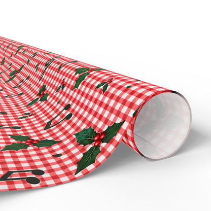 Red Gingham Music Note Wrapping Paper