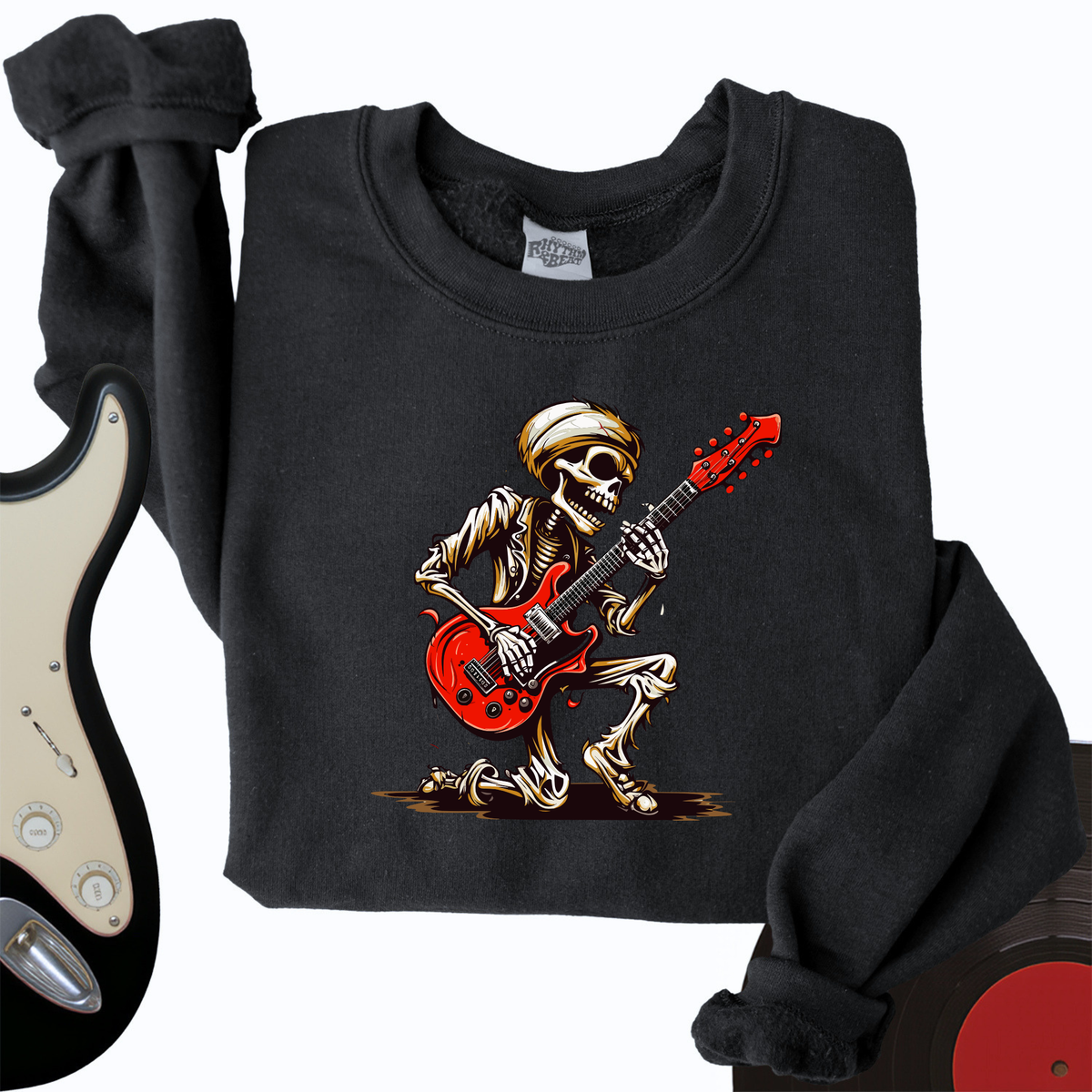Skeleton Guitar Cartoon Crewneck