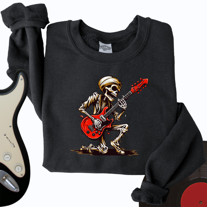 Skeleton Guitar Cartoon Crewneck