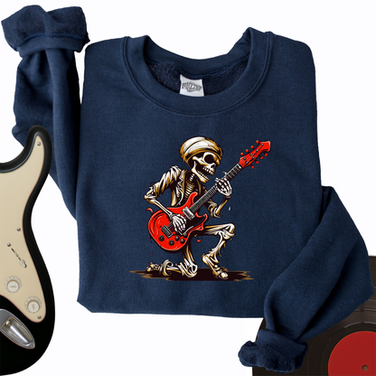 Skeleton Guitar Cartoon Crewneck