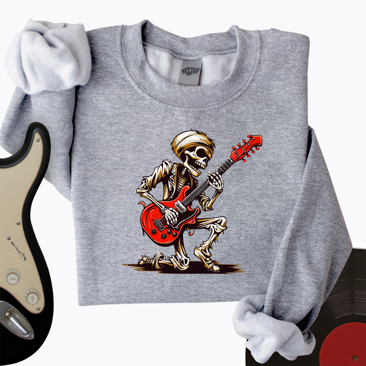 Skeleton Guitar Cartoon Crewneck