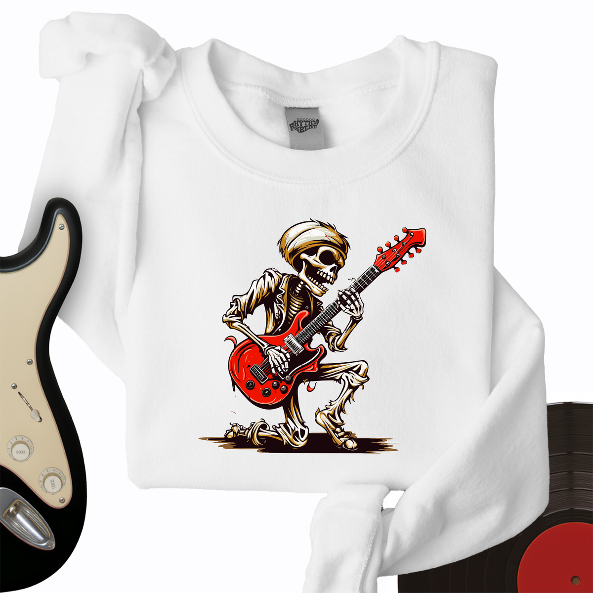 Skeleton Guitar Cartoon Crewneck