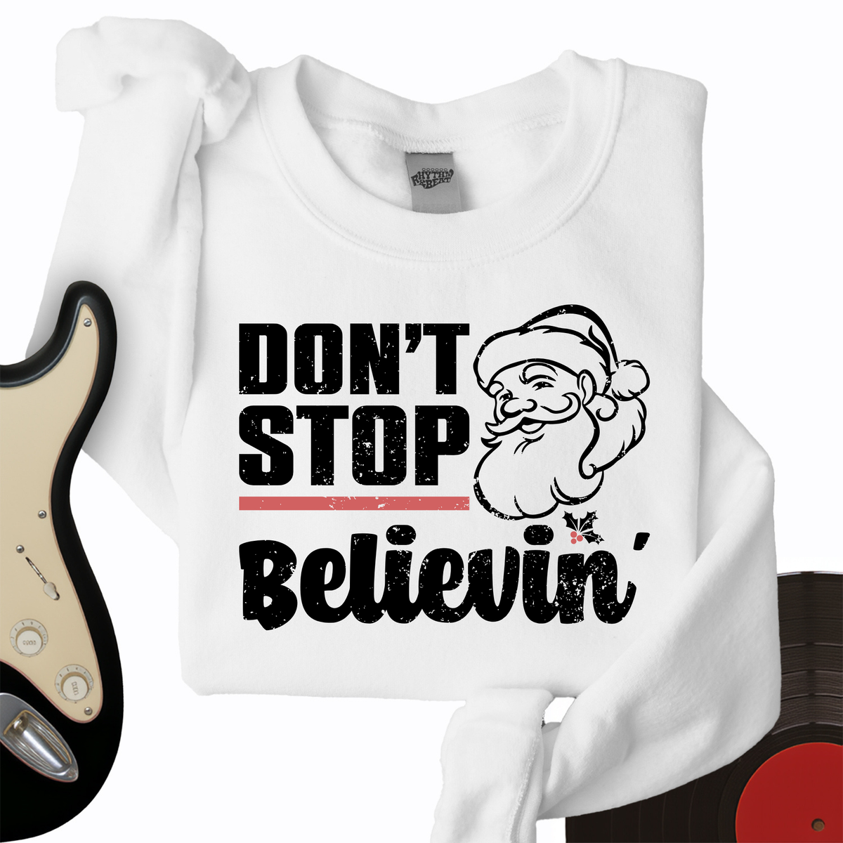Don't Stop Believing Santa Crewneck
