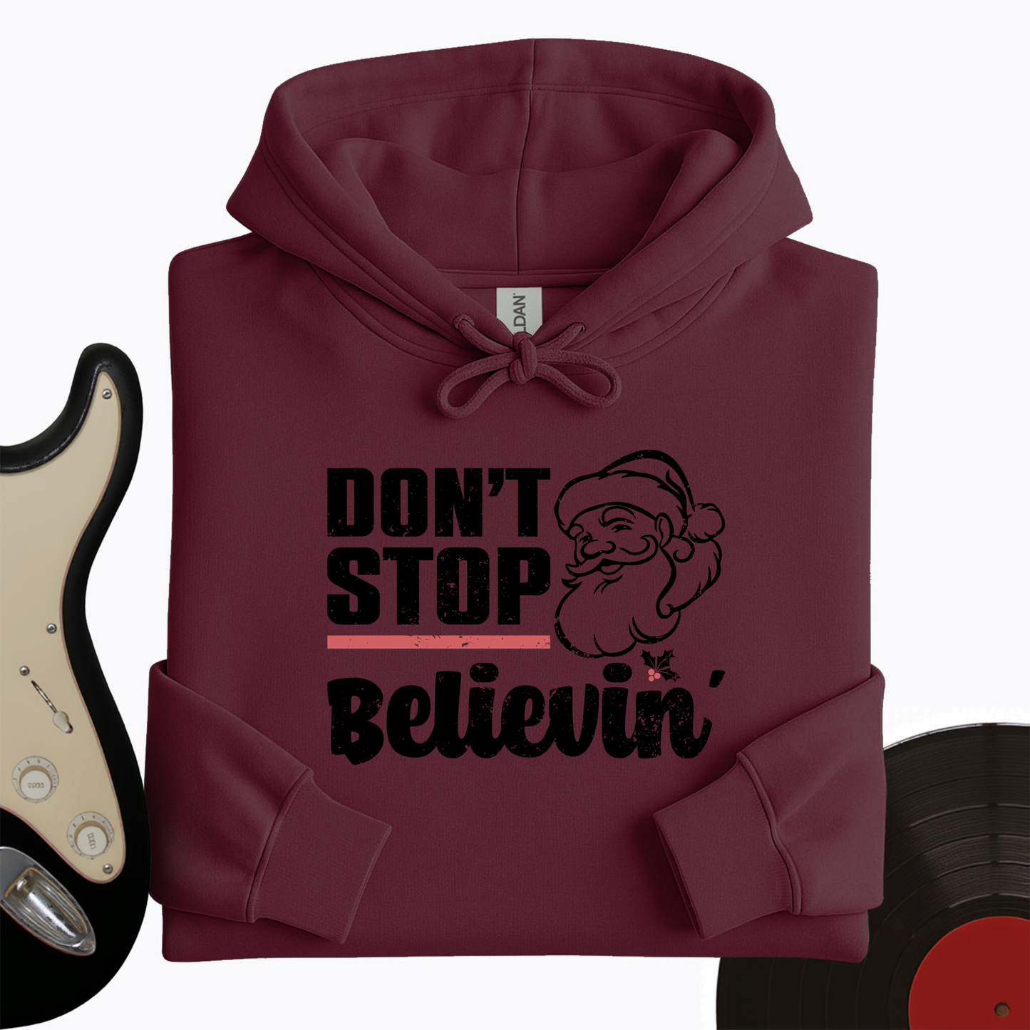 Don't Stop Believing Santa Hoodie