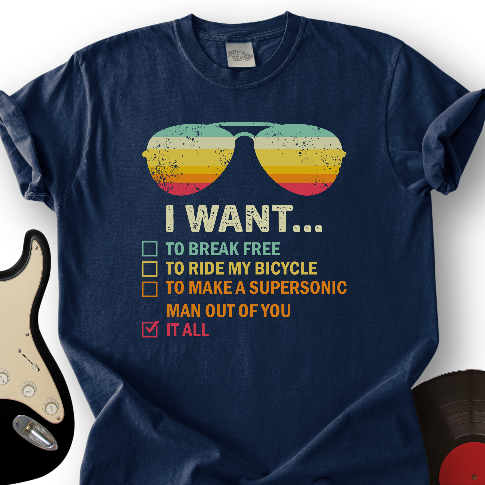 Rhythm and Beat I Want It All T-Shirt in Navy