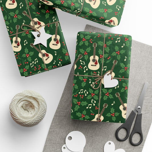 Holly Jolly Acoustic Guitar Wrapping Paper