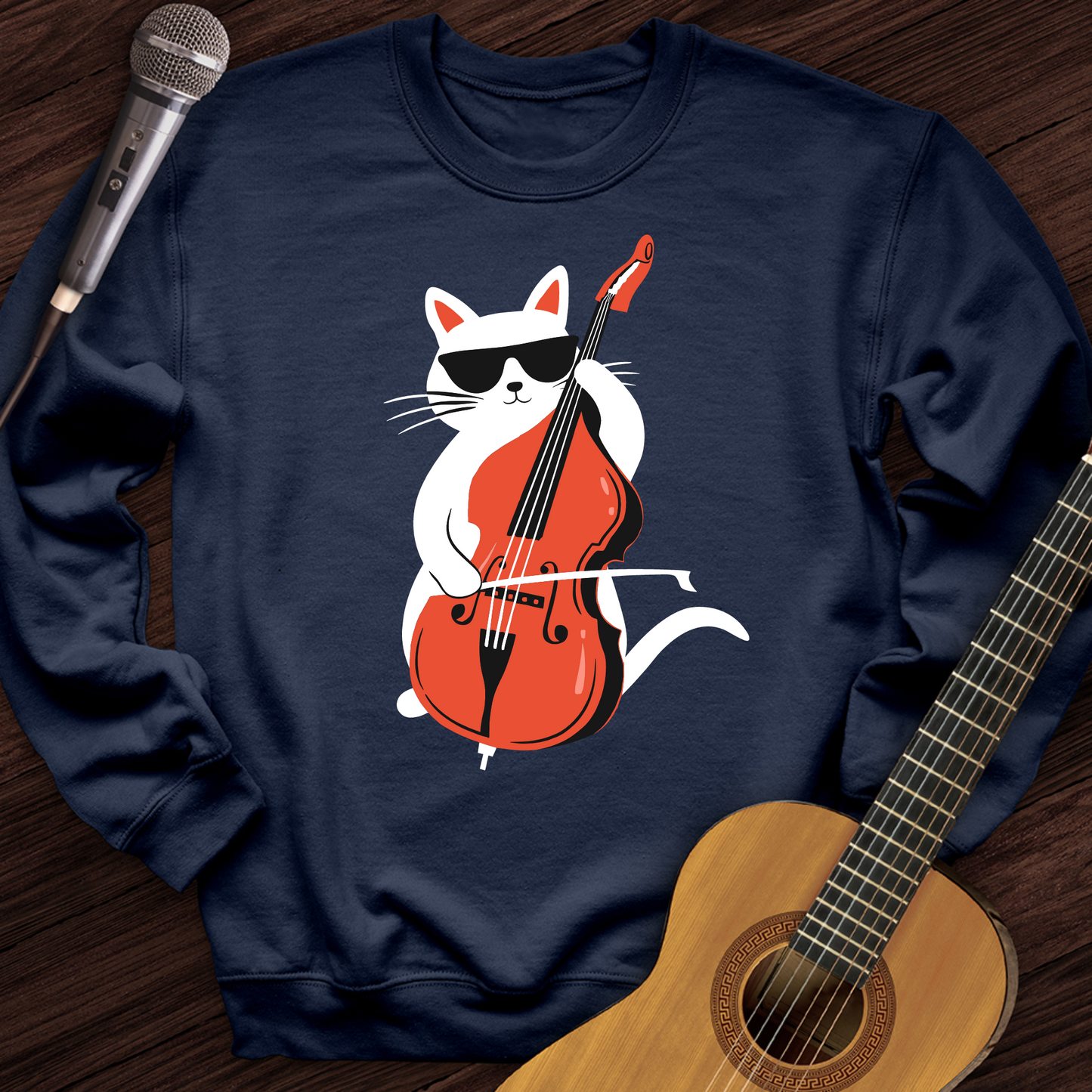 Cat Playing Cello Crewneck