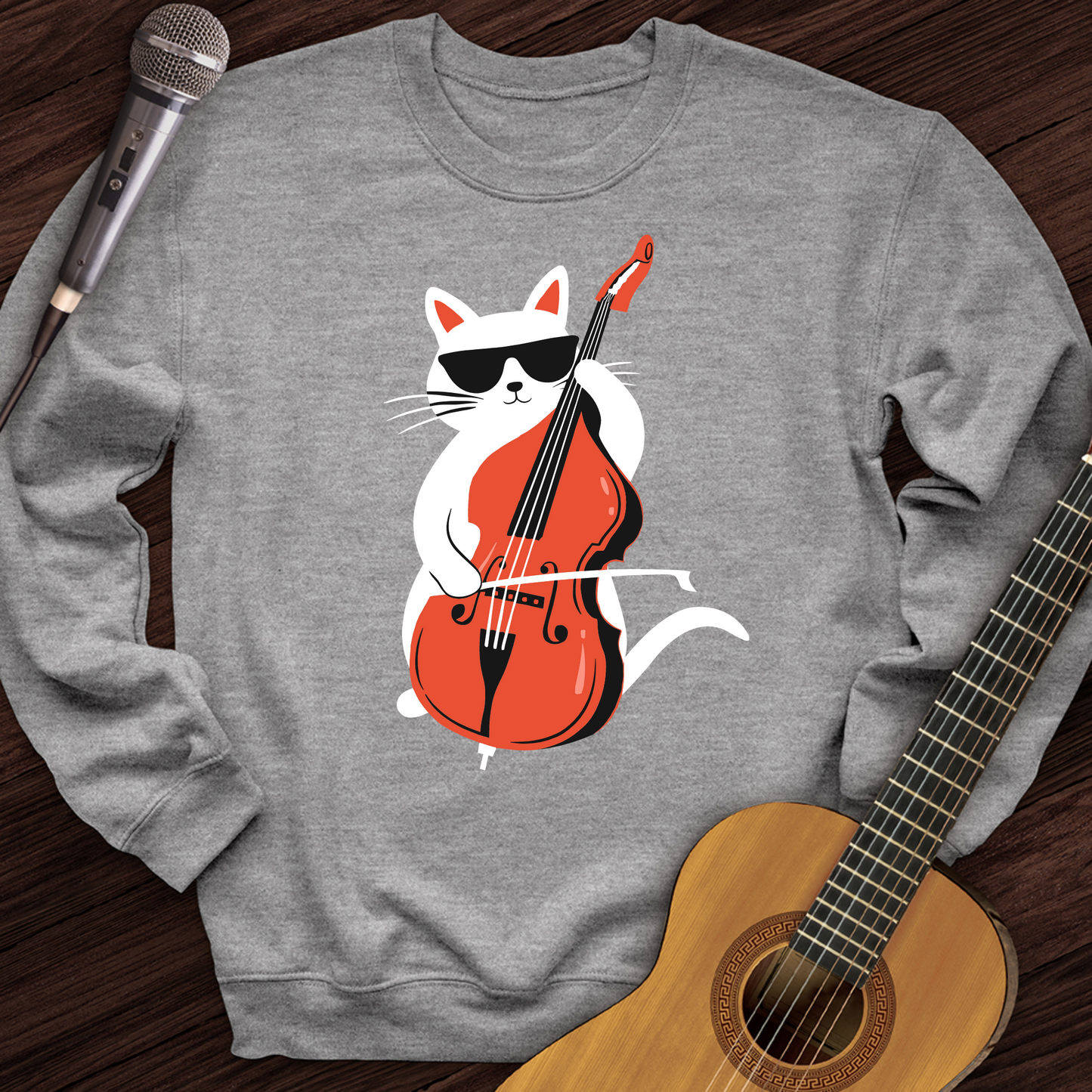 Cat Playing Cello Crewneck