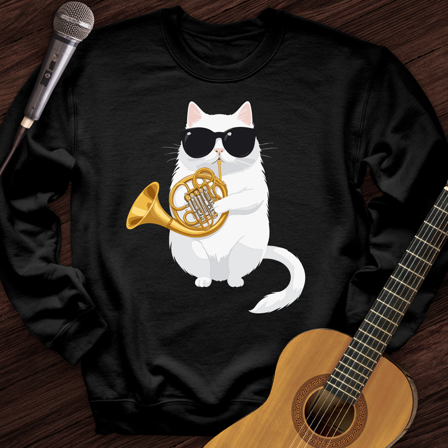 Cat Playing French Horn Crewneck