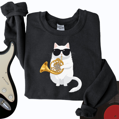 Cat Playing French Horn Crewneck