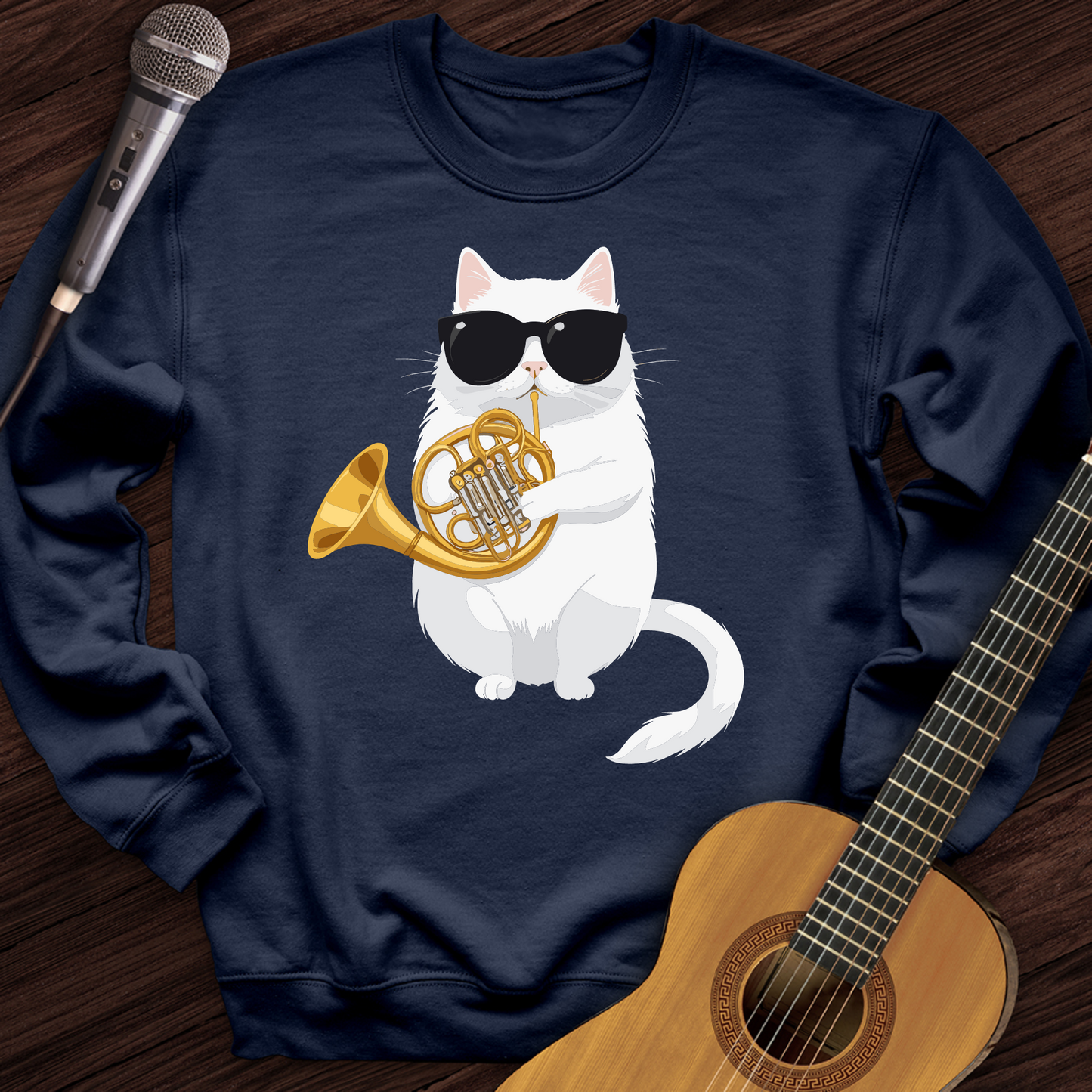 Cat Playing French Horn Crewneck