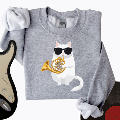 Cat Playing French Horn Crewneck