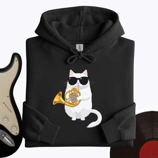 Cat Playing French Horn Hoodie