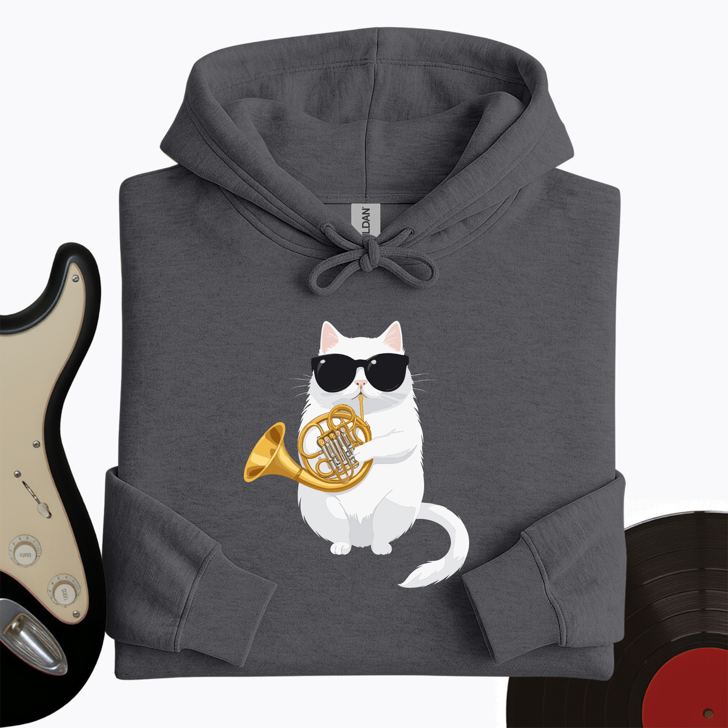 Cat Playing French Horn Hoodie