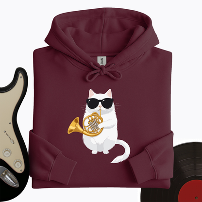 Cat Playing French Horn Hoodie