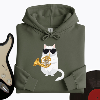 Cat Playing French Horn Hoodie