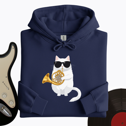 Cat Playing French Horn Hoodie