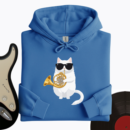 Cat Playing French Horn Hoodie