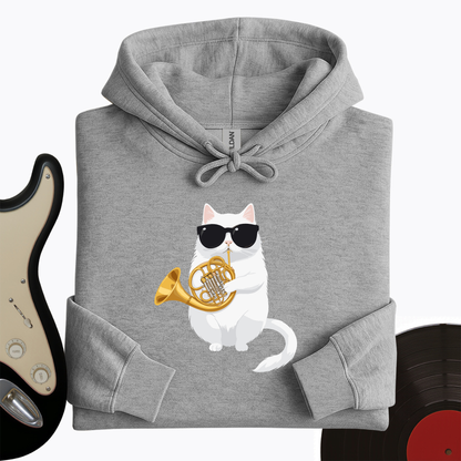 Cat Playing French Horn Hoodie