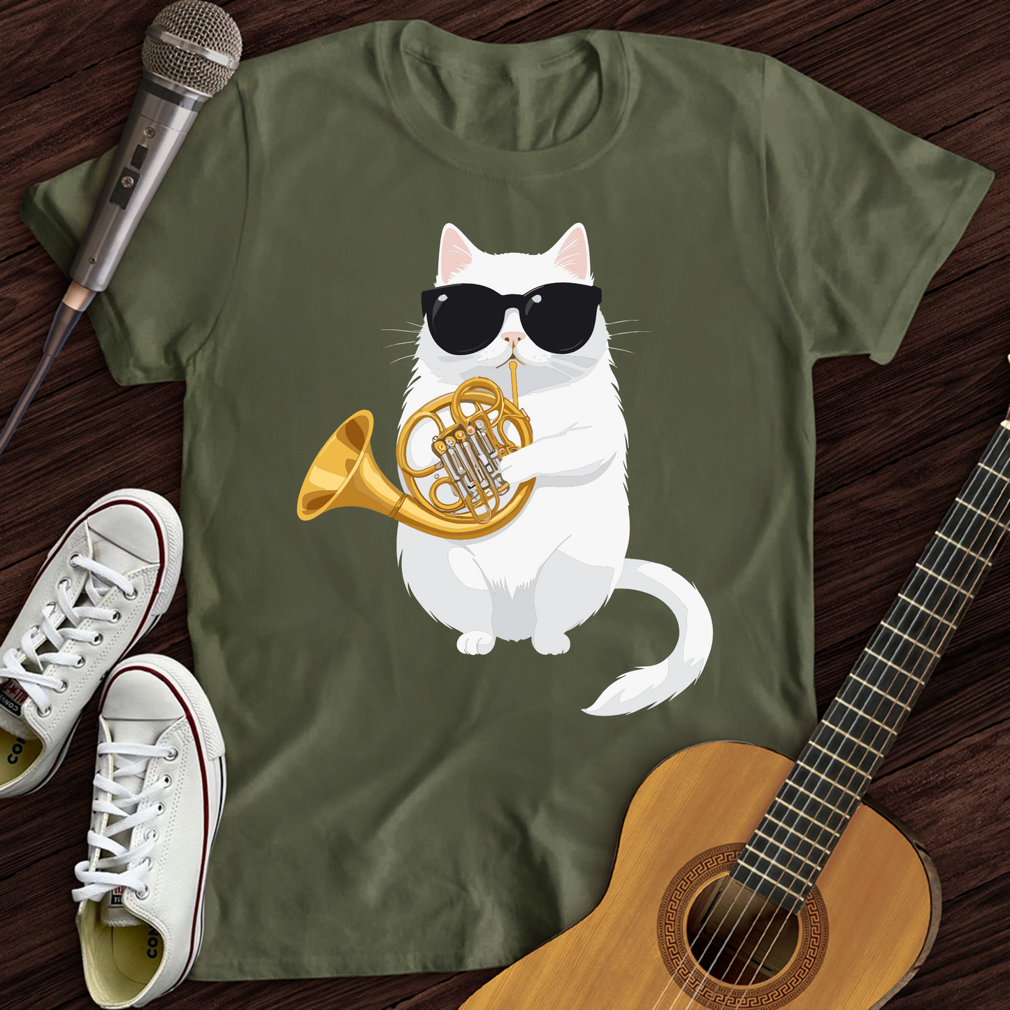 Cat Playing French Horn T-Shirt