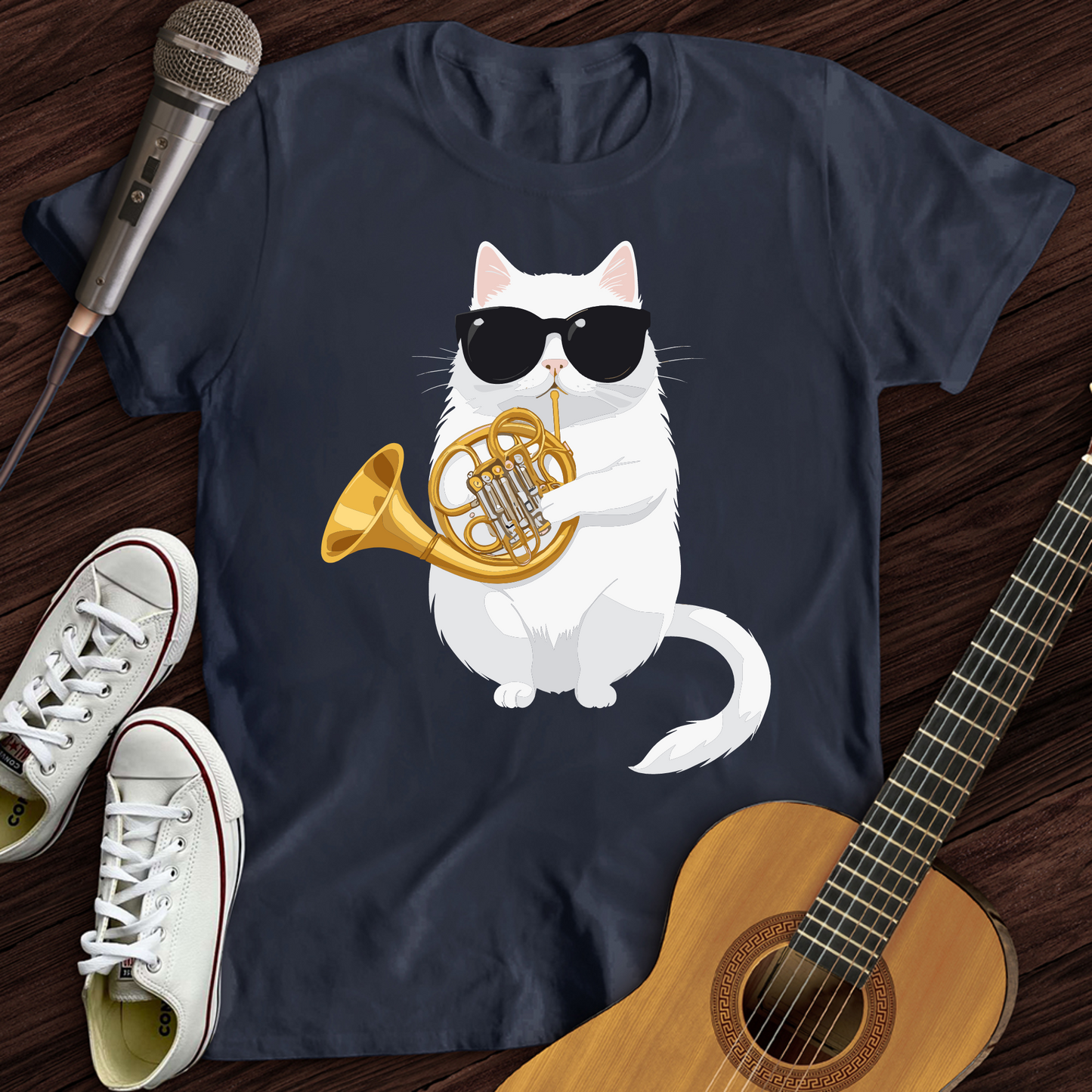 Cat Playing French Horn T-Shirt