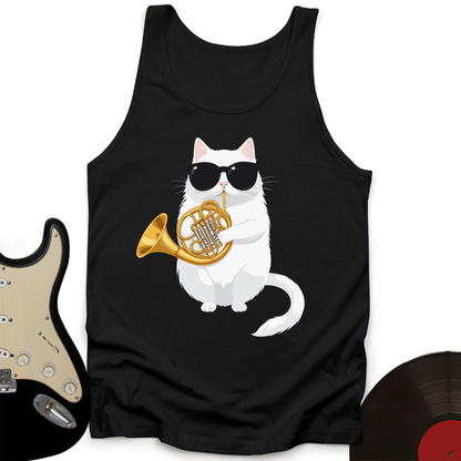 Cat Playing French Horn Tank Top