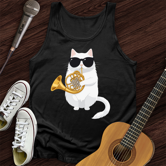 Cat Playing French Horn Tank Top