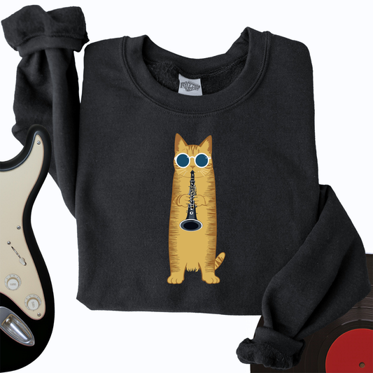 Cat Playing The Clarinet Crewneck