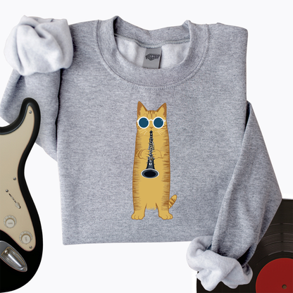 Cat Playing The Clarinet Crewneck